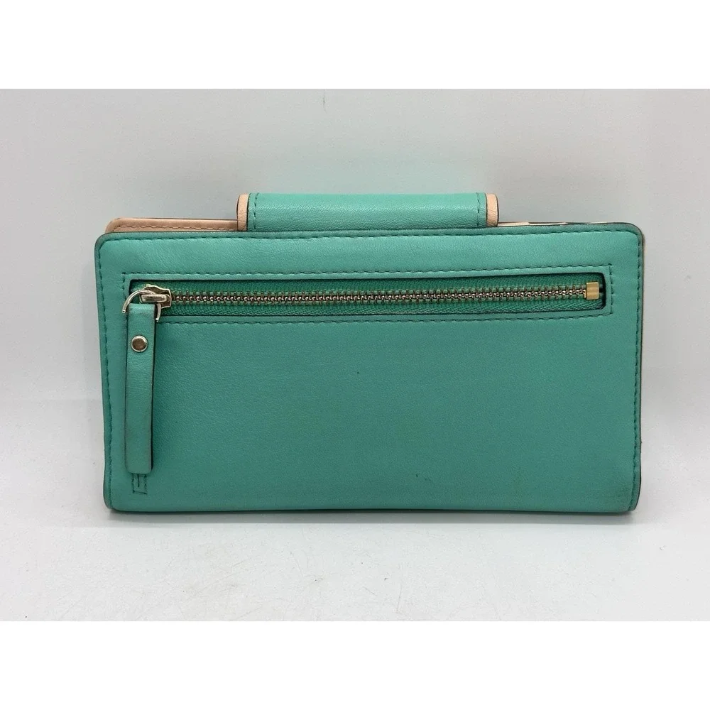 Kate Spade New York Mara Turn Lock Leather Wallet Turquoise Blue Continental